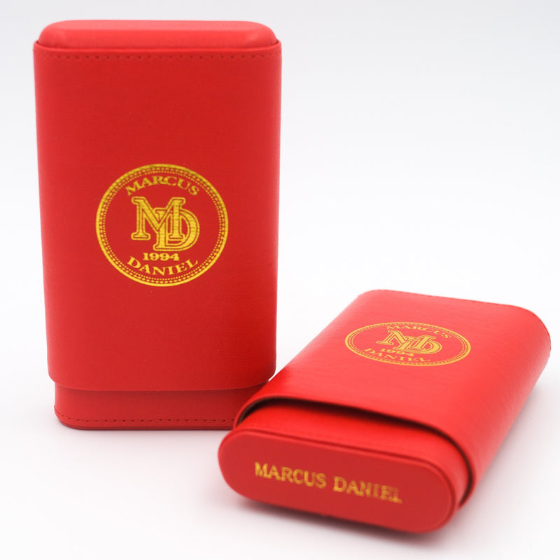 MARCUS DANIEL <br> LEATHER CIGAR CASE <br> Classic Sun Grown <br> Red & Gold