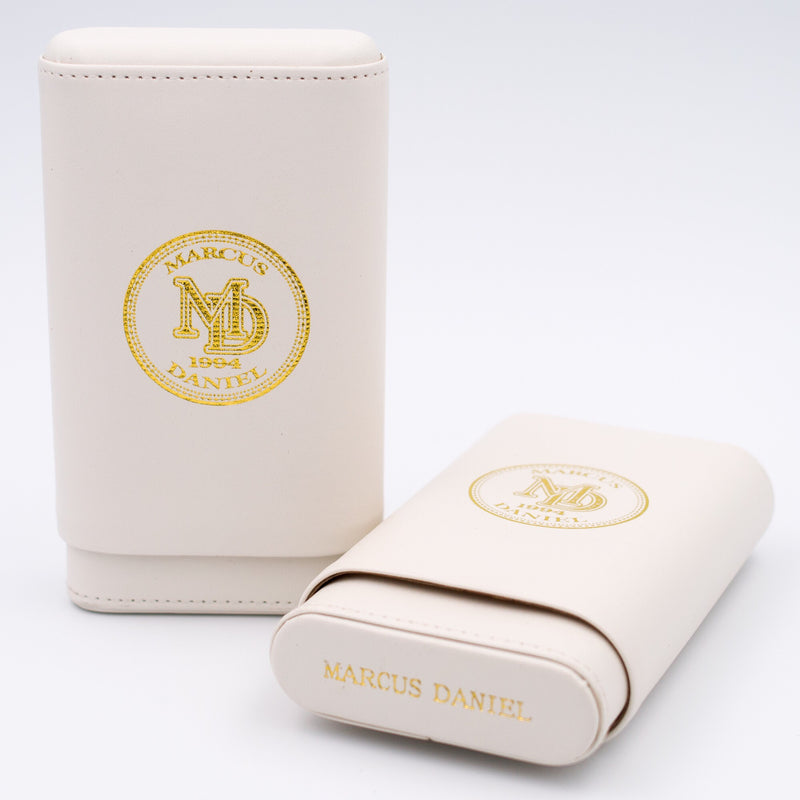 MARCUS DANIEL <br> LEATHER CIGAR CASE <br> Classic Shade Grown <br> White & Gold