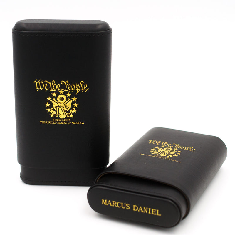 WE THE PEOPLE <br> by MARCUS DANIEL <br> LEATHER CIGAR CASE <br> Black & Gold